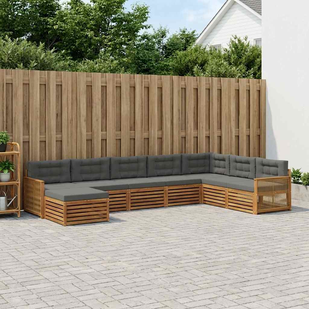 Σειρά Καναπέ Εξωτερικού με μαξιλάρι 8 pcs Φυσικό και Ανθρακί - Pakobazaar