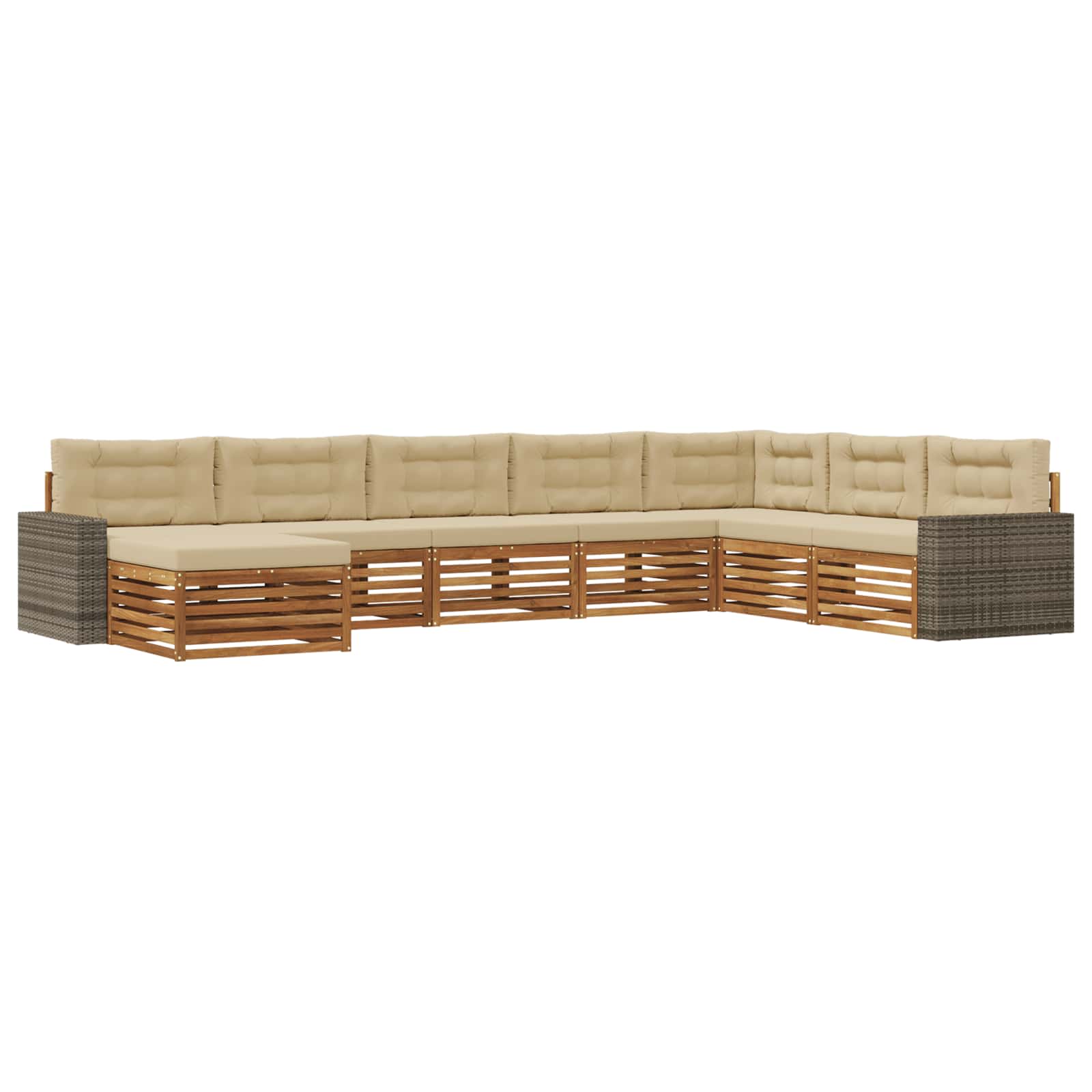 Σειρά Καναπέ Εξωτερικού με μαξιλάρι 8 pcs Φυσικό και Μπεζ - Pakobazaar