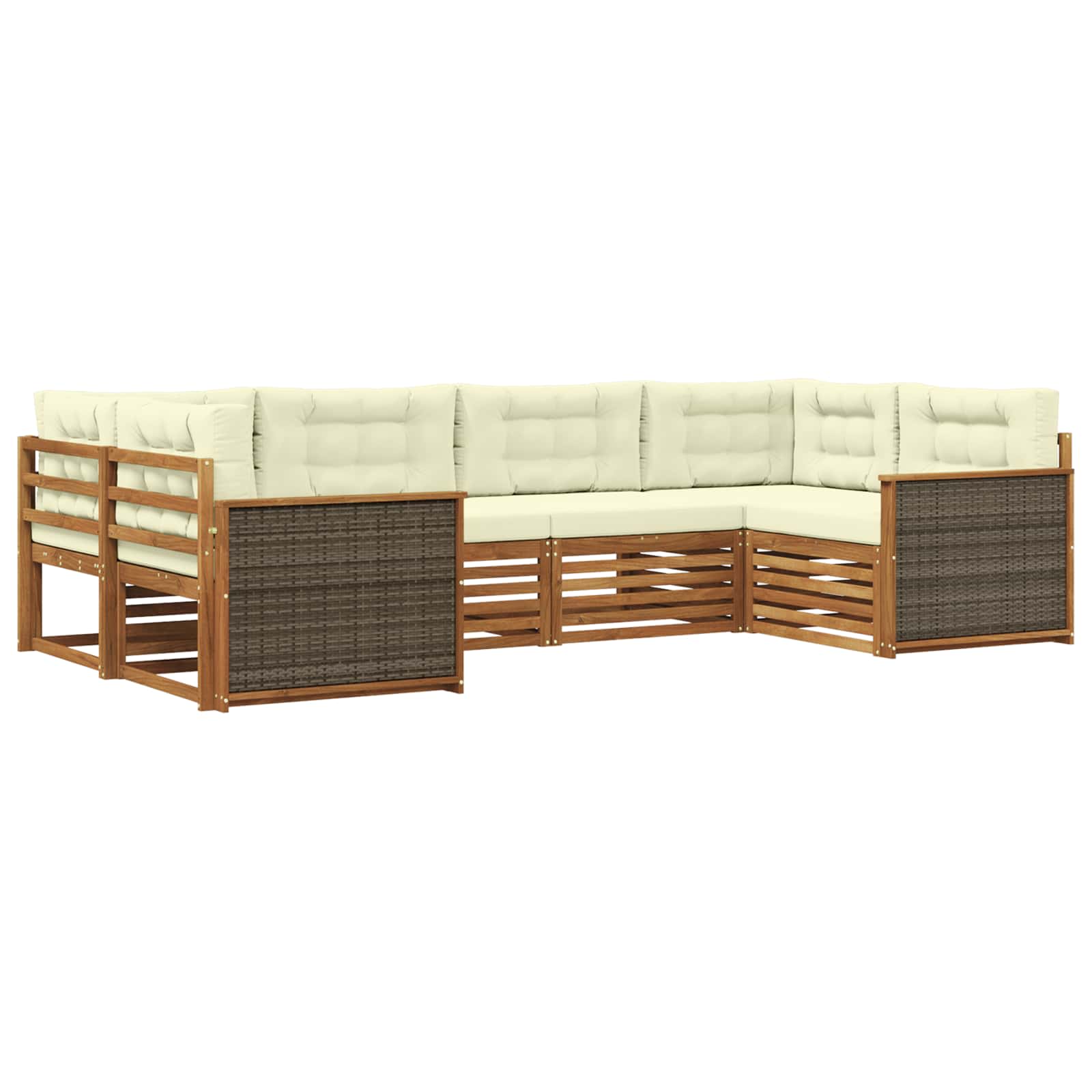 Σειρά Καναπέ Εξωτερικού με μαξιλάρι 6 pcs Φυσικό και Κρέμα - Pakobazaar