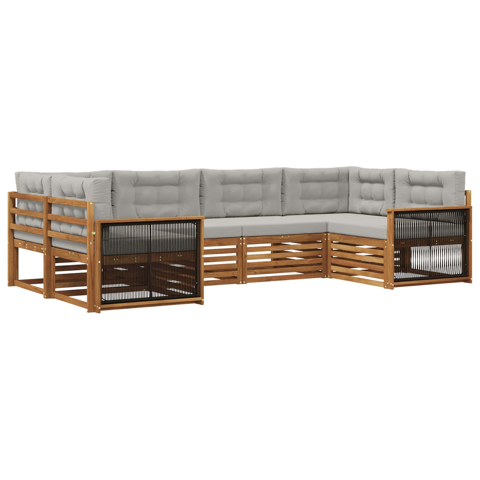Σειρά Καναπέ Εξωτερικού 6 pcs Φυσικό και Ανοιχτό Γκρι - Pakobazaar