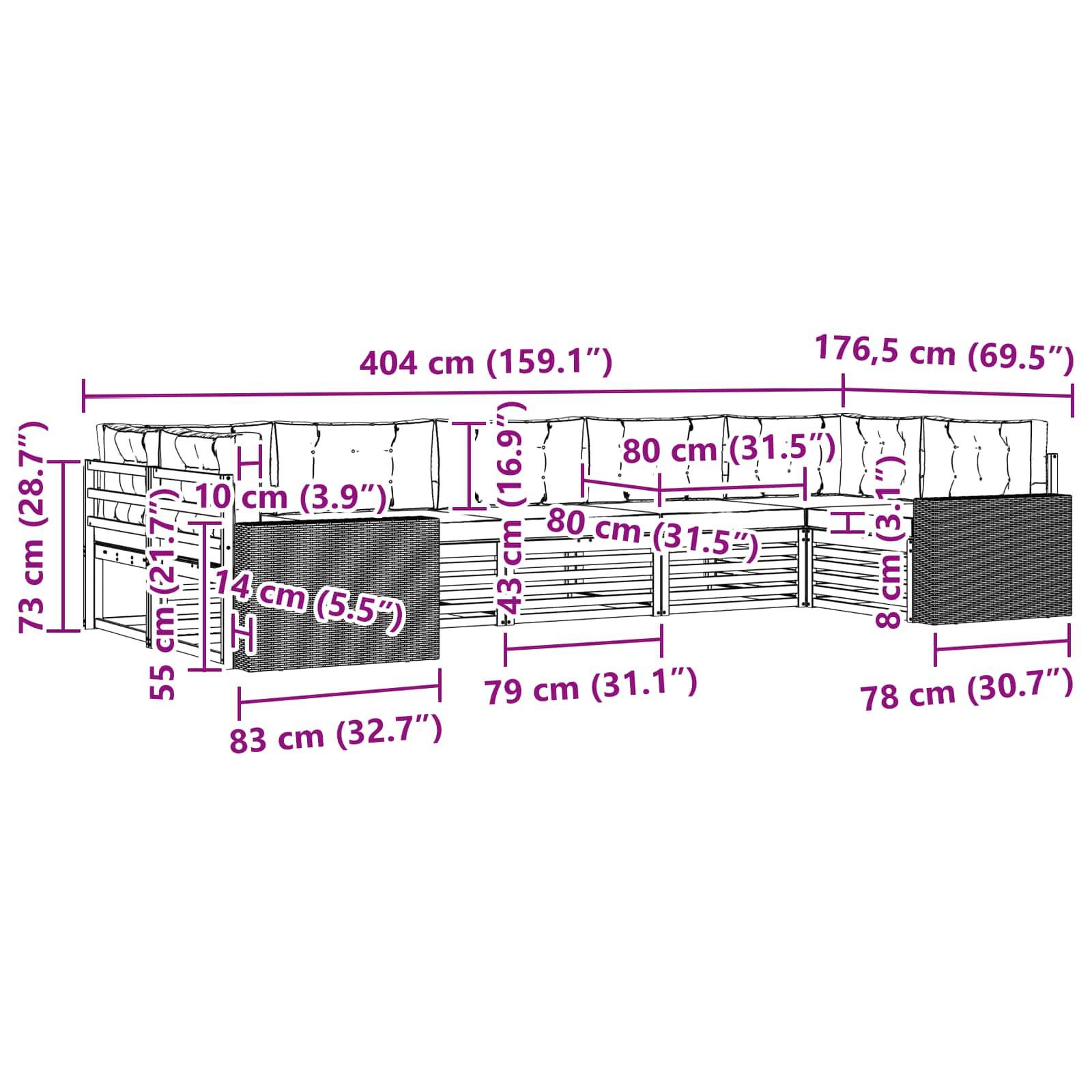 Σειρά Καναπέ Εξωτερικού με μαξιλάρι 7 pcs Φυσικό και Ανθρακί - Pakobazaar