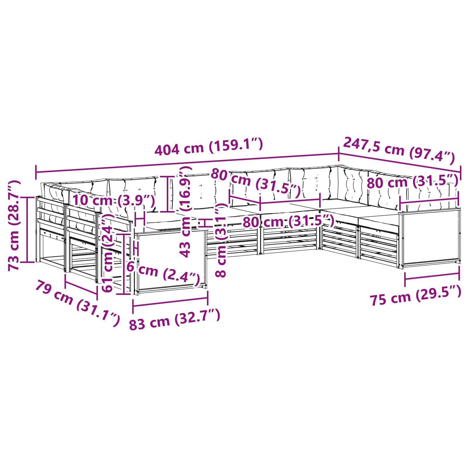 Σειρά Καναπέ Εξωτερικού με μαξιλάρι 9 pcs Φυσικό και Μπεζ - Pakobazaar