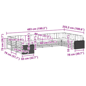 Σετ Καναπέ με μαξιλάρι 10 pcs Στερεό Ξύλο Ακακίας - Pakobazaar
