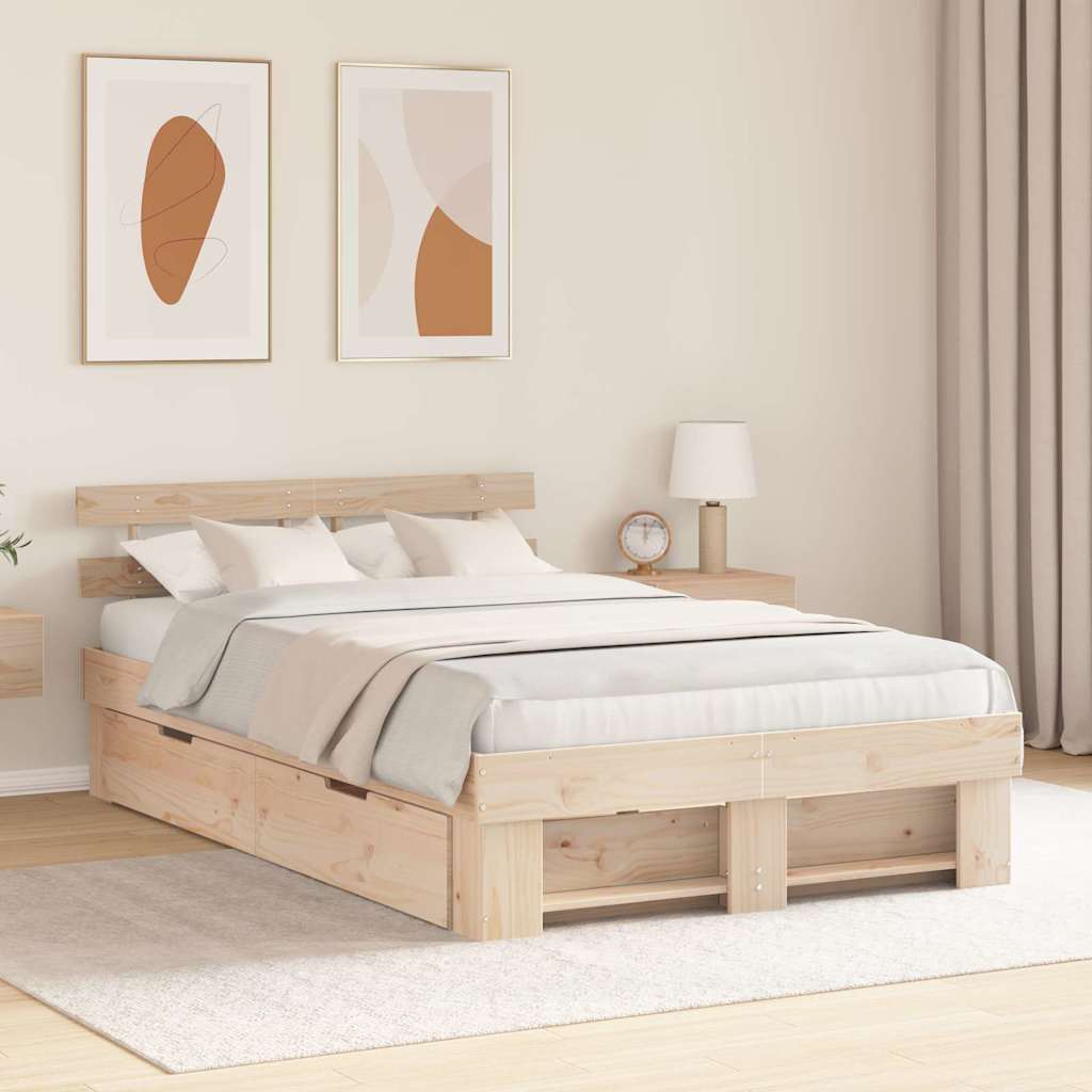 Σκελετός Κρεβατιού Καφέ 135 x 190 cm Στερεά ξυλεία πεύκου - Pakobazaar