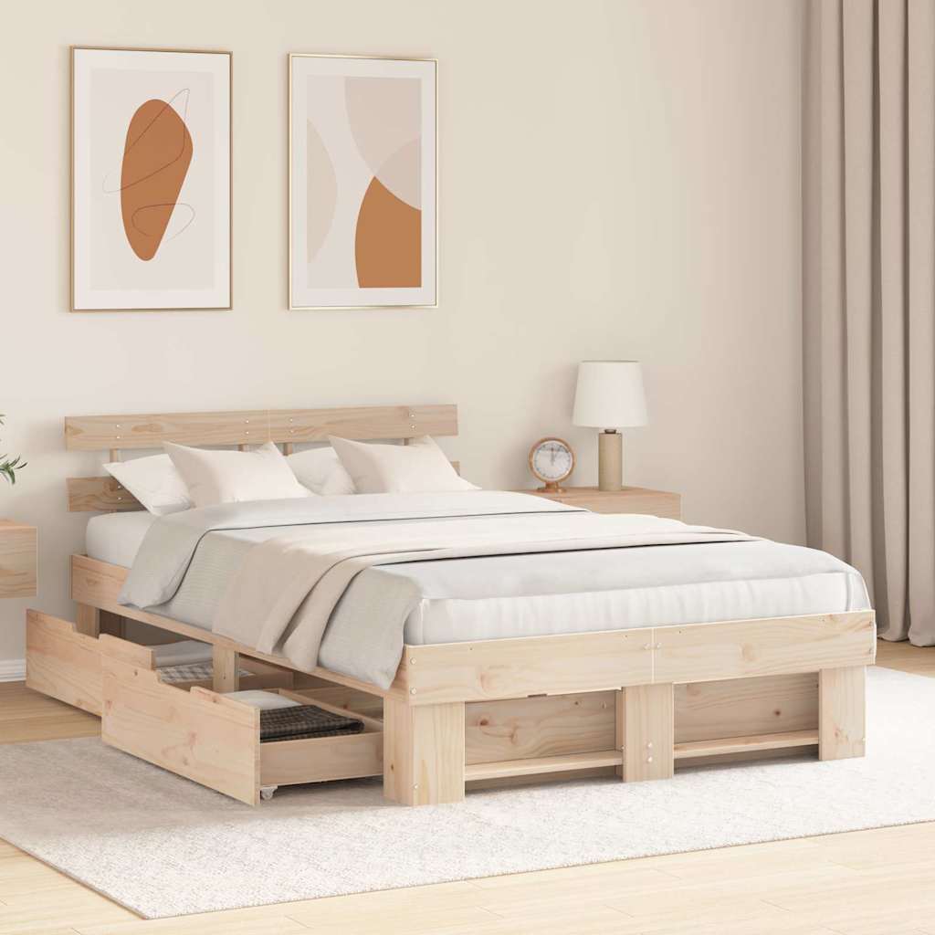Σκελετός Κρεβατιού Καφέ 135 x 190 cm Στερεά ξυλεία πεύκου - Pakobazaar