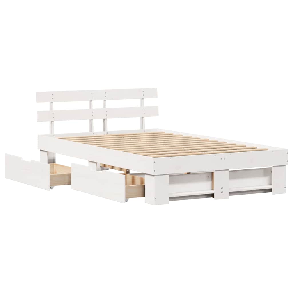 Σκελετός Κρεβατιού Λευκό 135 x 190 cm Στερεά ξυλεία πεύκου