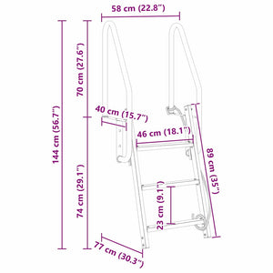 3-Βήμα Σκάλα για Μώλο Ασημί 58 x 77 x 144 εκ Αλουμίνιο