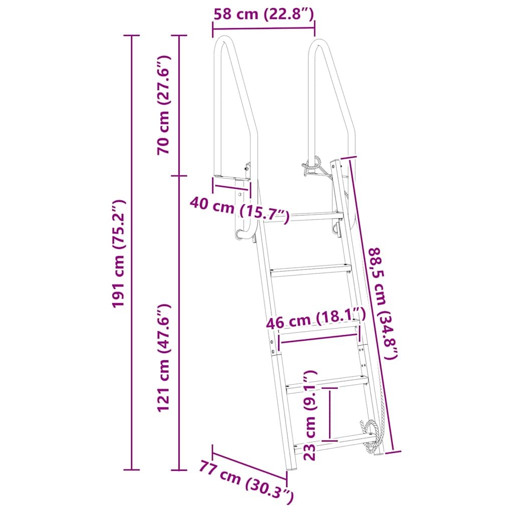 Σκάλα Ντεκ 5 Σκαλοπατιών Ασημί 58 x 77 x 191 εκ Αλουμίνιο