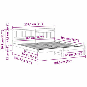Σκελετός Κρεβατιού Καφέ 200 x 200 cm Στερεά ξυλεία πεύκου