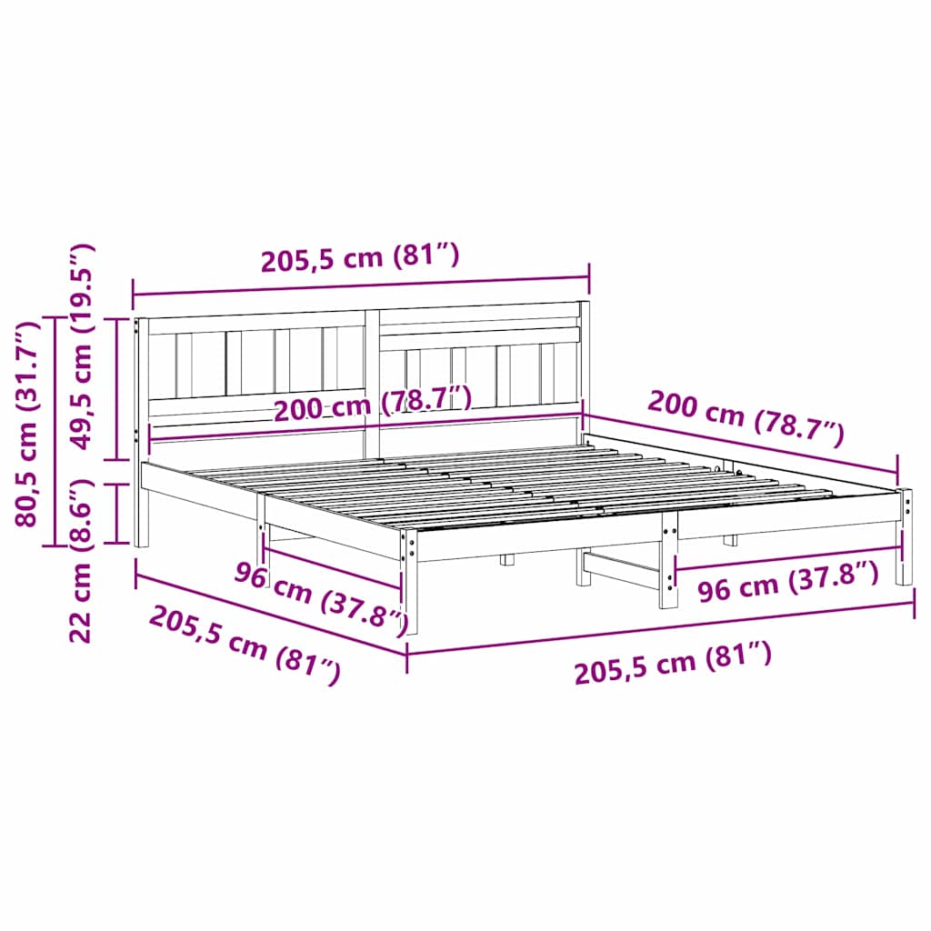 Σκελετός Κρεβατιού Λευκό 200 x 200 cm Στερεά ξυλεία πεύκου