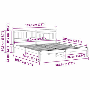 Σκελετός Κρεβατιού Λευκό 180 x 200 cm Στερεά ξυλεία πεύκου