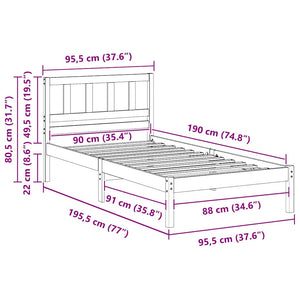 Σκελετός Κρεβατιού Κερωτό καφέ 90 x 190 cm Στερεά ξυλεία πεύκου