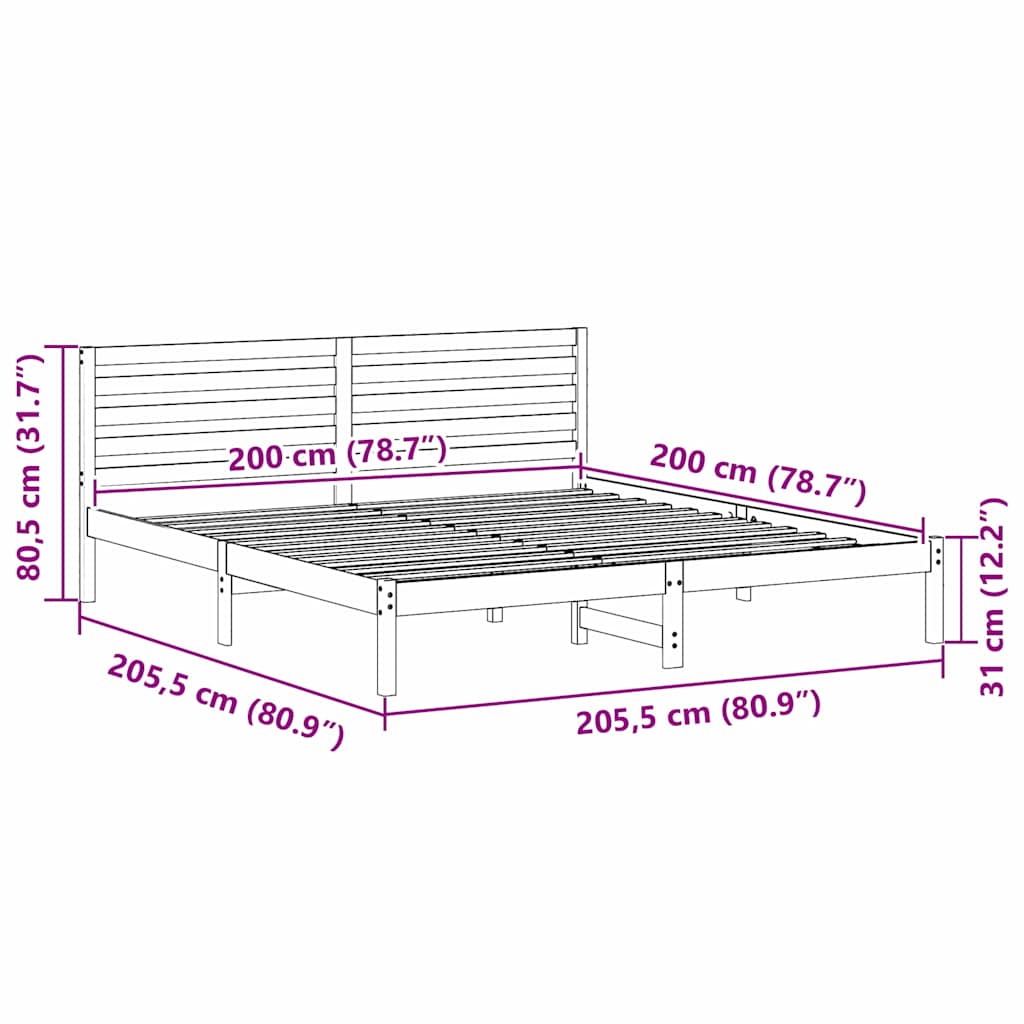 Σκελετός Κρεβατιού Καφέ 200 x 200 cm Στερεά ξυλεία πεύκου