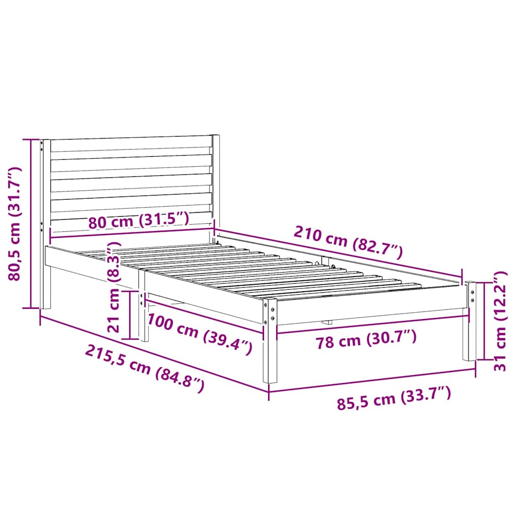 Σκελετός Κρεβατιού Καφέ 80 x 210 cm Στερεά ξυλεία πεύκου