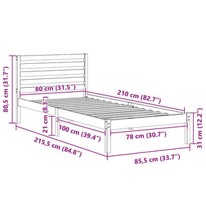Σκελετός Κρεβατιού Κερωτό καφέ 80 x 210 cm Στερεά ξυλεία πεύκου