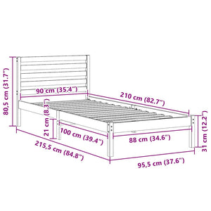 Σκελετός Κρεβατιού Κερωτό καφέ 90 x 210 cm Στερεά ξυλεία πεύκου