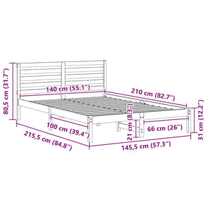Σκελετός Κρεβατιού Λευκό 140 x 210 cm Στερεά ξυλεία πεύκου
