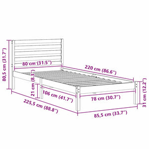 Σκελετός Κρεβατιού Κερωτό καφέ 80 x 220 cm Στερεά ξυλεία πεύκου