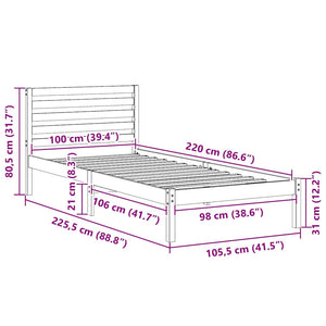 Σκελετός Κρεβατιού Λευκό 100 x 220 cm Στερεά ξυλεία πεύκου