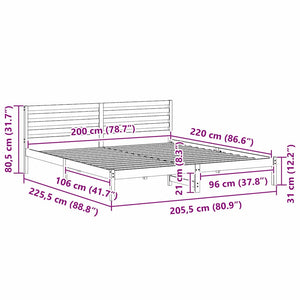 Σκελετός Κρεβατιού Καφέ 200 x 220 cm Στερεά ξυλεία πεύκου