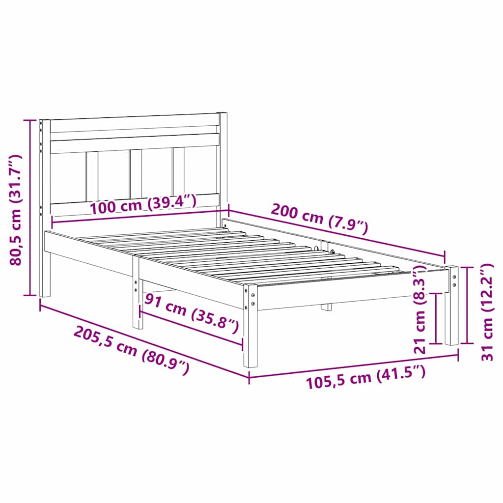 Σκελετός Κρεβατιού Καφέ 100 x 200 cm Στερεά ξυλεία πεύκου