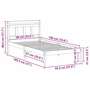 Σκελετός Κρεβατιού Λευκό 90 x 190 cm Στερεά ξυλεία πεύκου