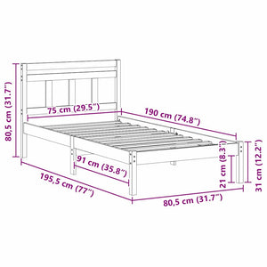 Σκελετός Κρεβατιού Καφέ 75 x 190 cm Στερεά ξυλεία πεύκου