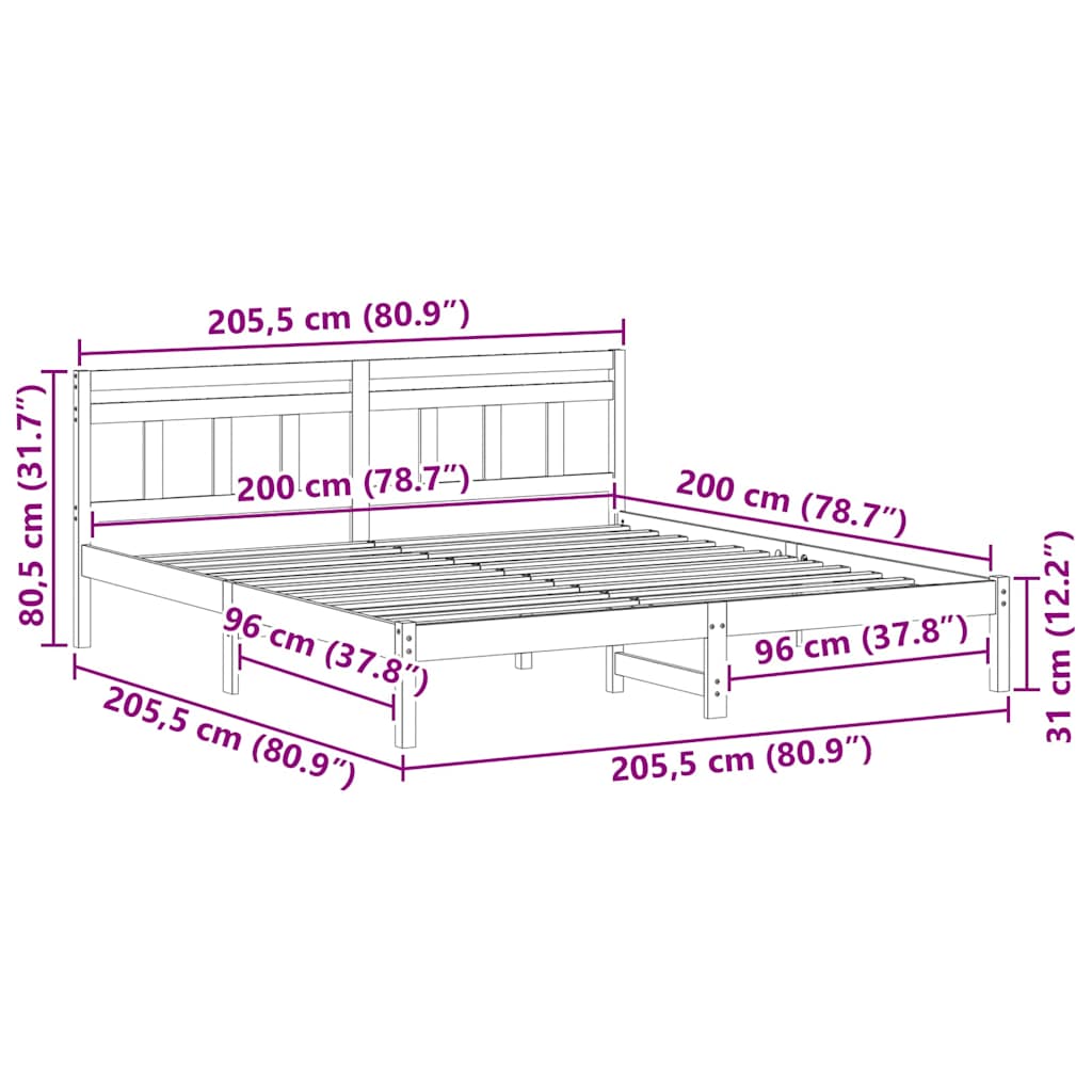 Σκελετός Κρεβατιού Καφέ 200 x 200 cm Στερεά ξυλεία πεύκου
