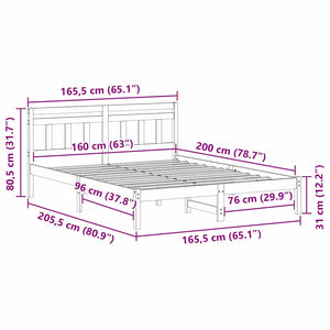 Σκελετός Κρεβατιού Λευκό 160 x 200 cm Στερεά ξυλεία πεύκου