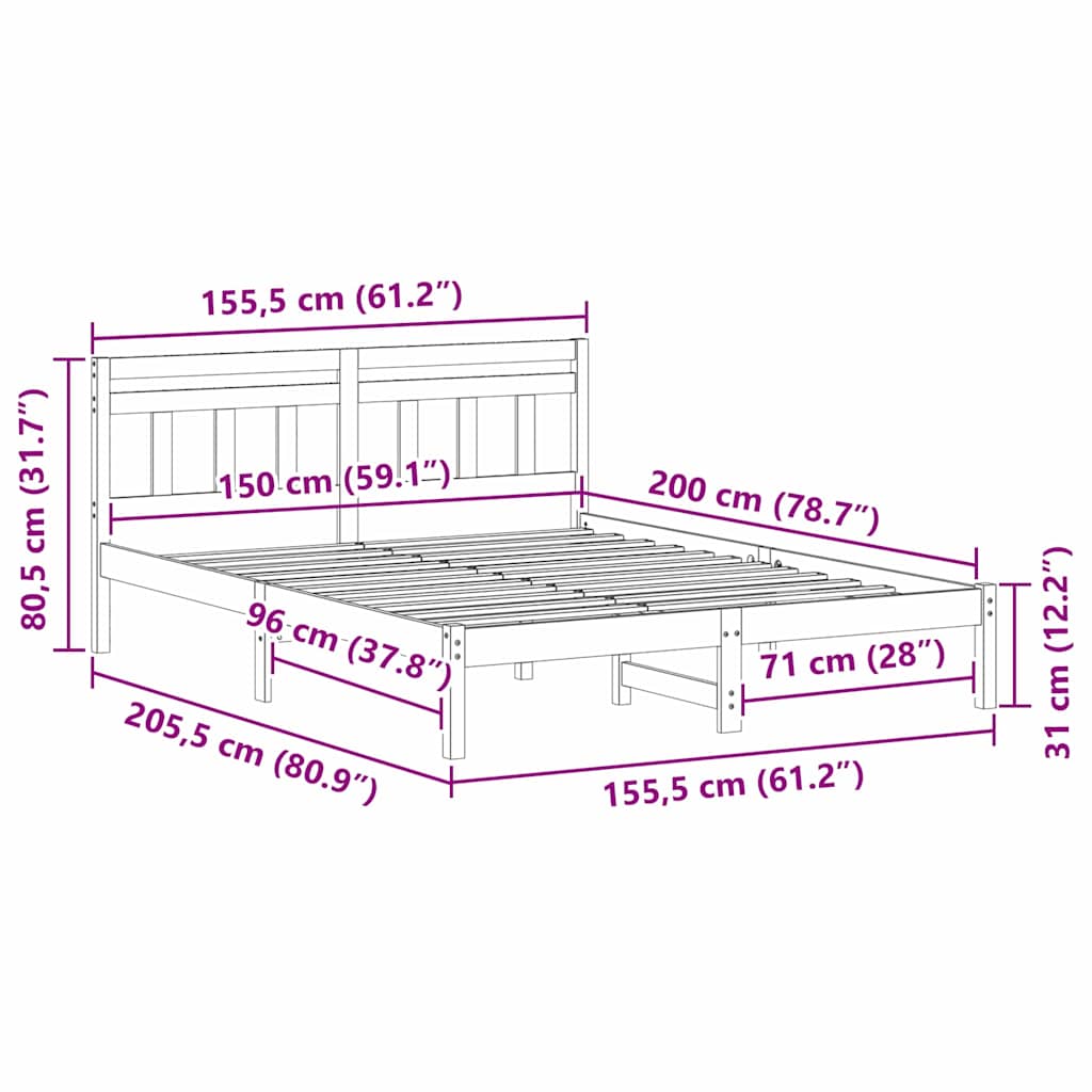 Σκελετός Κρεβατιού Καφέ 150 x 200 cm Στερεά ξυλεία πεύκου