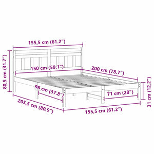 Σκελετός Κρεβατιού Λευκό 150 x 200 cm Στερεά ξυλεία πεύκου