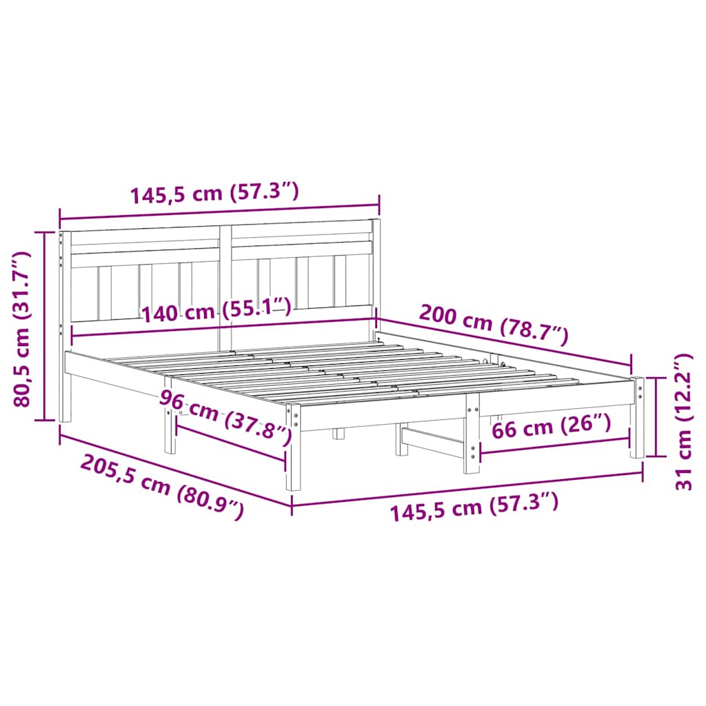 Σκελετός Κρεβατιού Καφέ 140 x 200 cm Στερεά ξυλεία πεύκου