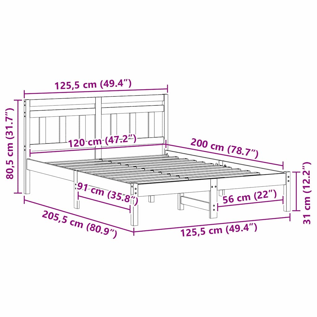 Σκελετός Κρεβατιού Καφέ 120 x 200 cm Στερεά ξυλεία πεύκου