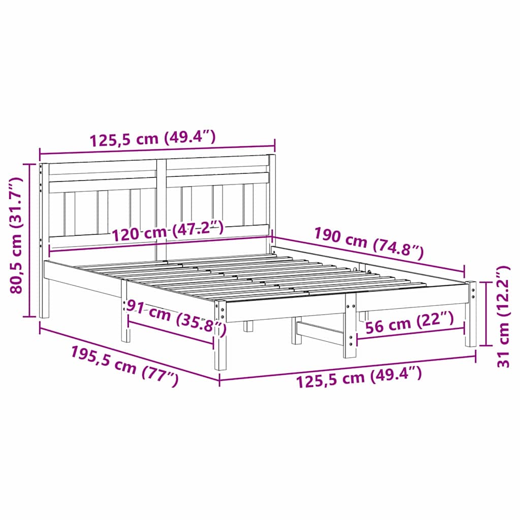 Σκελετός Κρεβατιού Λευκό 120 x 190 cm Στερεά ξυλεία πεύκου