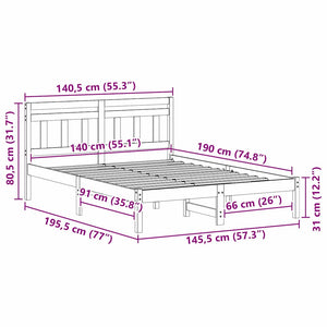 Σκελετός Κρεβατιού Καφέ 140 x 190 cm Στερεά ξυλεία πεύκου