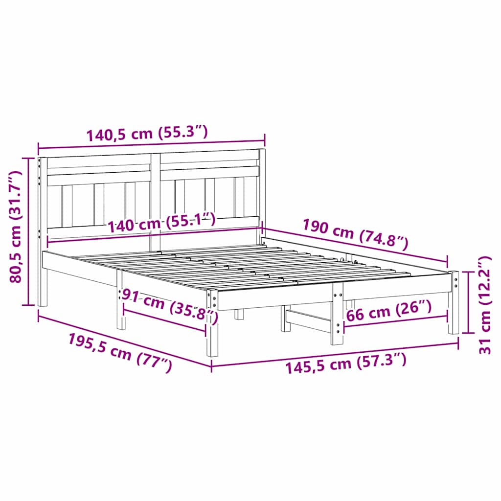 Σκελετός Κρεβατιού Καφέ 140 x 190 cm Στερεά ξυλεία πεύκου