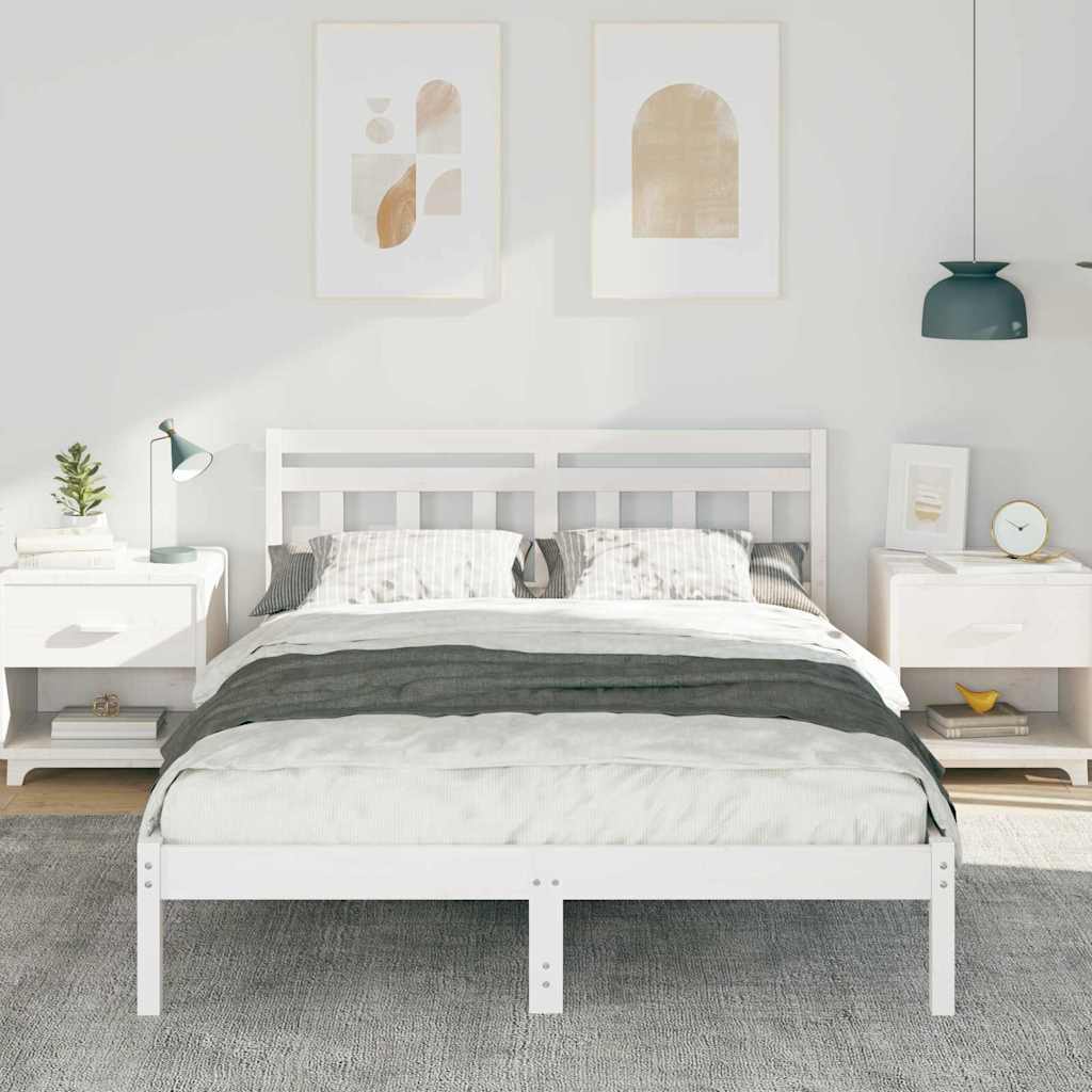 Σκελετός Κρεβατιού Λευκό 135 x 190 cm Στερεά ξυλεία πεύκου