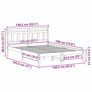 Σκελετός Κρεβατιού Καφέ 135 x 190 cm Στερεά ξυλεία πεύκου
