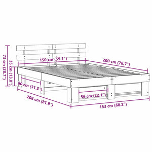 Σκελετός Κρεβατιού Λευκό 150 x 200 cm Στερεά ξυλεία πεύκου