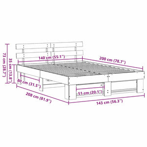 Σκελετός Κρεβατιού Λευκό 140 x 200 cm Στερεά ξυλεία πεύκου