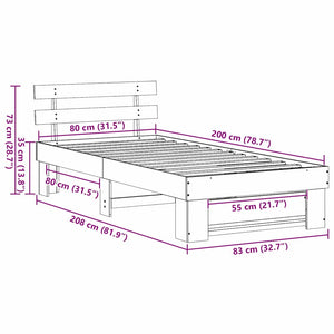 Σκελετός Κρεβατιού Λευκό 80 x 200 cm Στερεά ξυλεία πεύκου