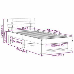 Σκελετός Κρεβατιού Λευκό 75 x 190 cm Στερεά ξυλεία πεύκου