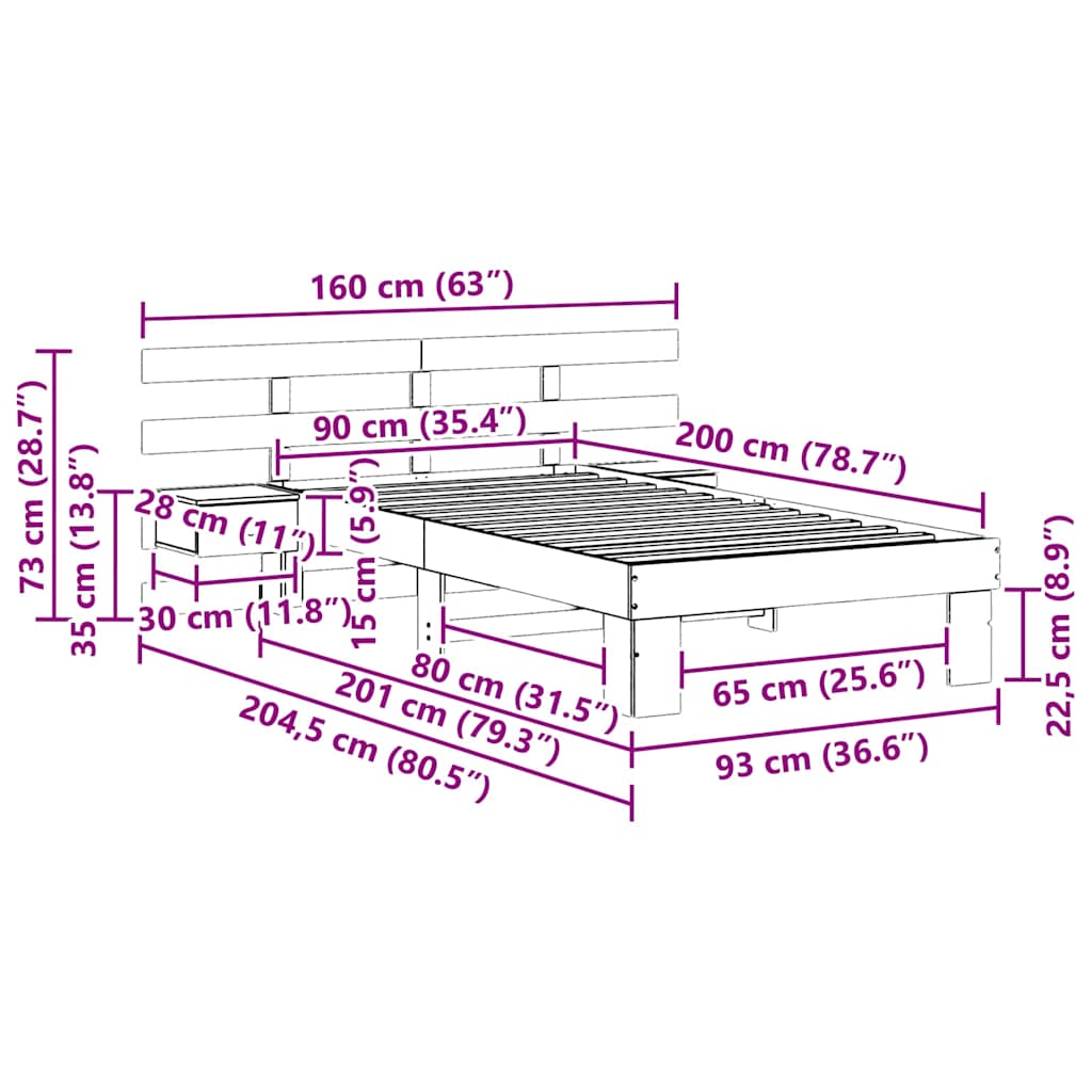 Σκελετός Κρεβατιού Κερωτό καφέ 90 x 200 cm Στερεά ξυλεία πεύκου