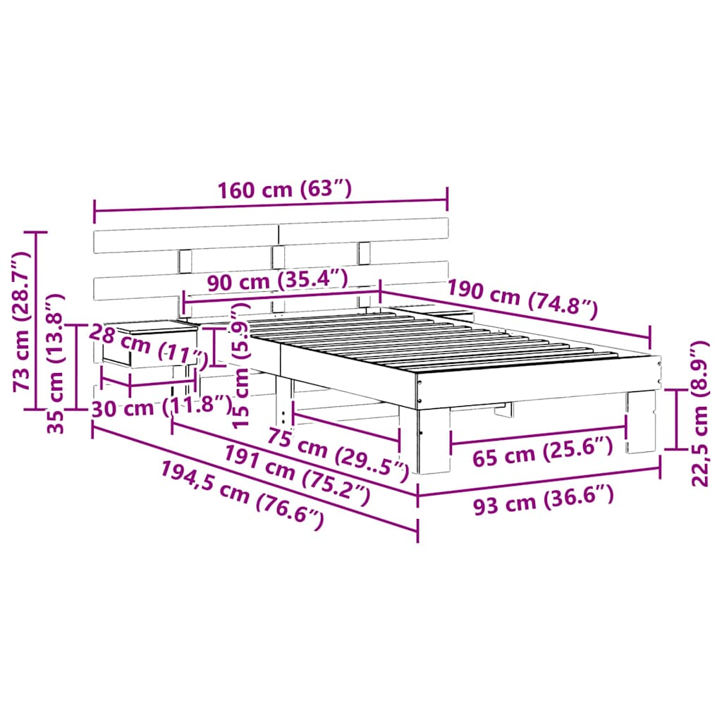 Σκελετός Κρεβατιού Κερωτό καφέ 90 x 190 cm Στερεά ξυλεία πεύκου