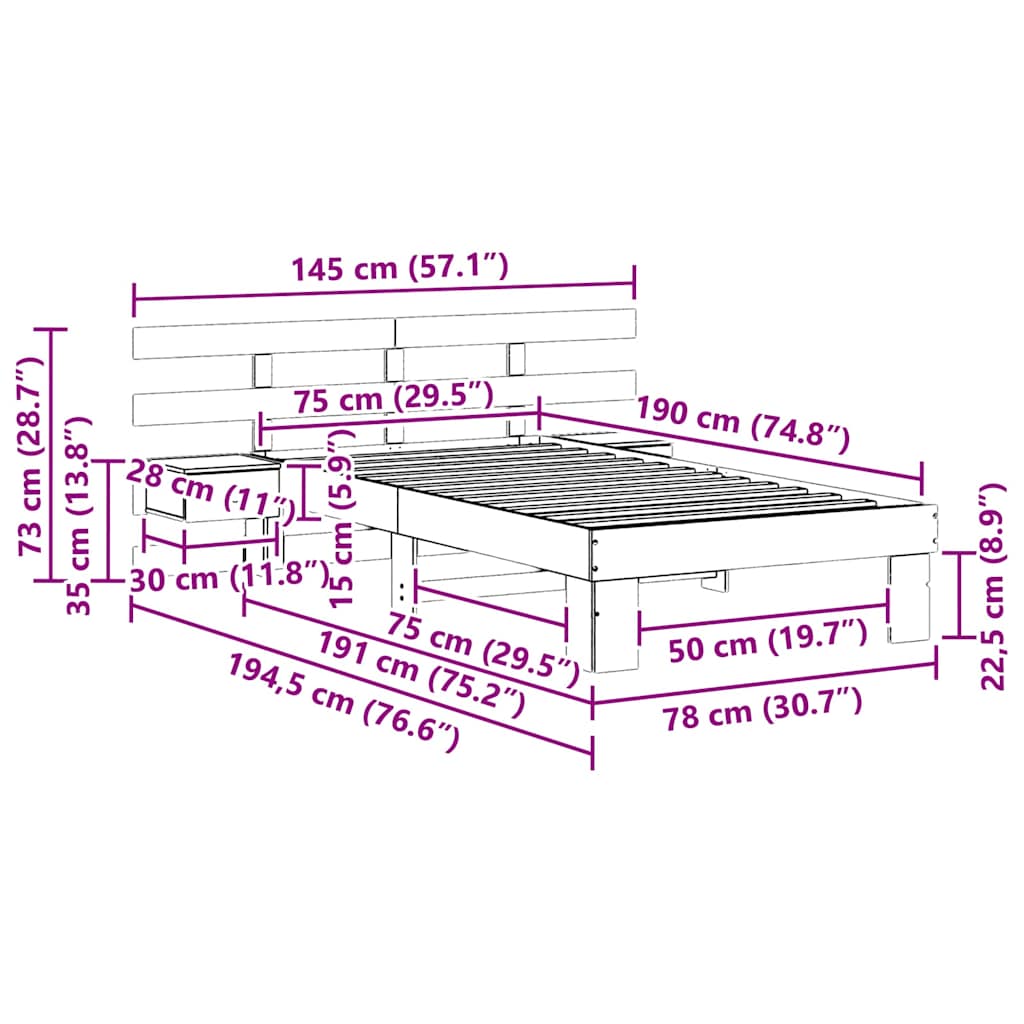 Σκελετός Κρεβατιού Καφέ 75 x 190 cm Στερεά ξυλεία πεύκου