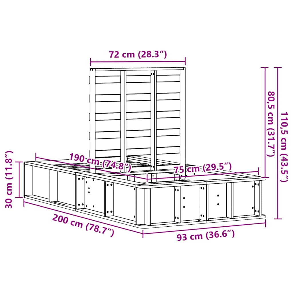 Σκελετός Κρεβατιού Κερωτό καφέ 75 x 190 cm Στερεά ξυλεία πεύκου