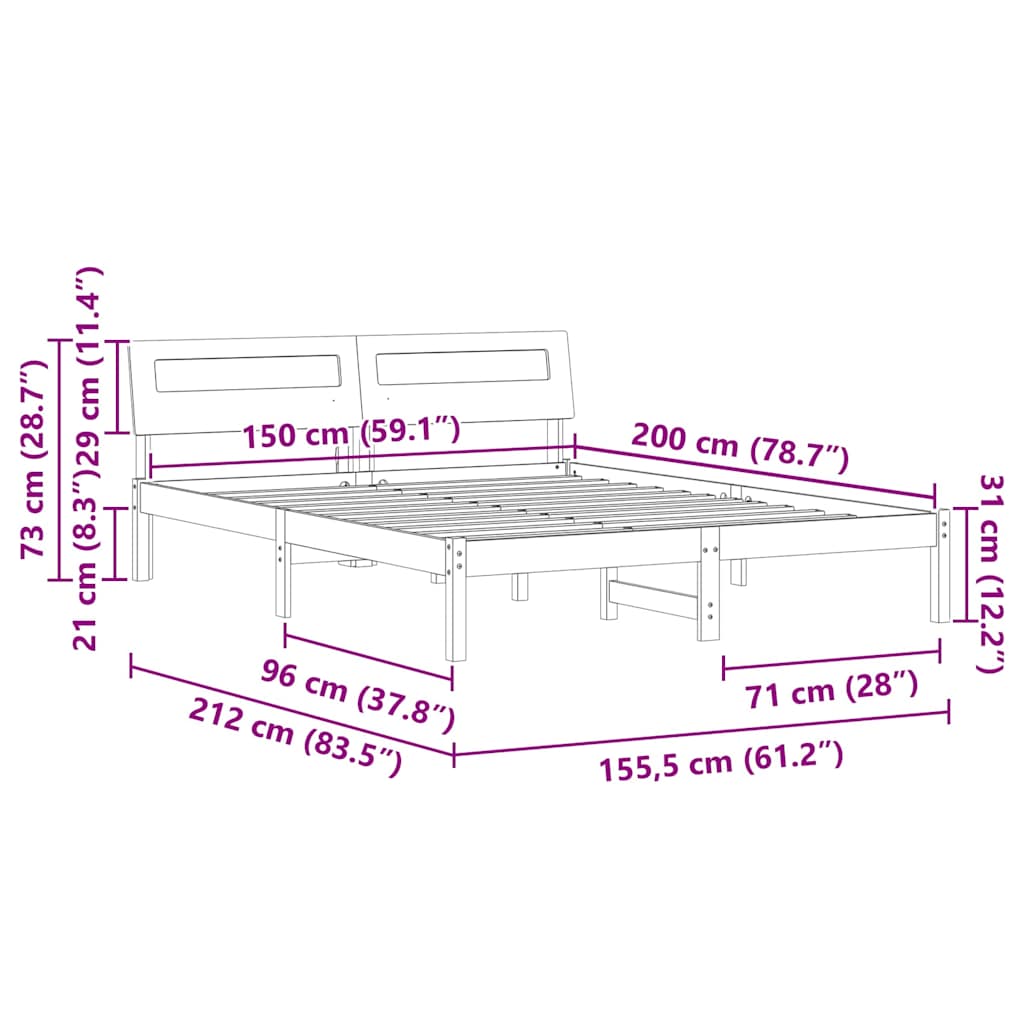 Σκελετός Κρεβατιού Καφέ 150 x 200 cm Στερεά ξυλεία πεύκου