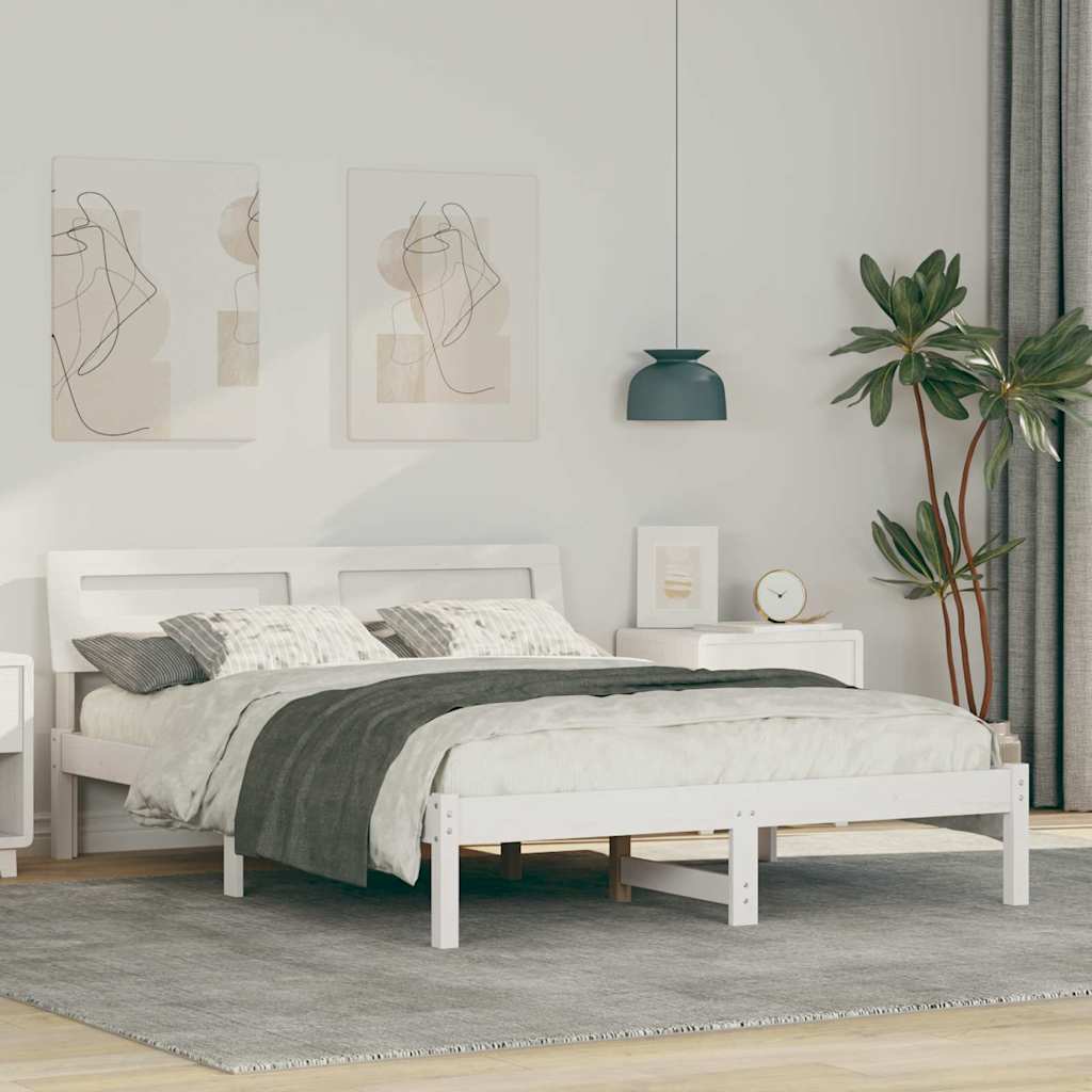 Σκελετός Κρεβατιού Λευκό 140 x 190 cm Στερεά ξυλεία πεύκου