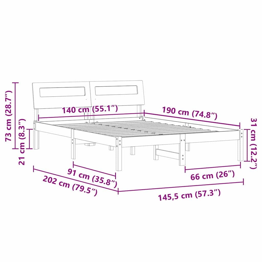 Σκελετός Κρεβατιού Λευκό 140 x 190 cm Στερεά ξυλεία πεύκου