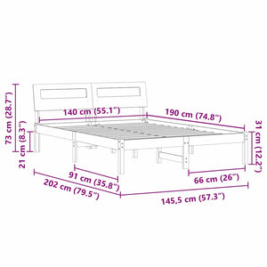 Σκελετός Κρεβατιού Λευκό 140 x 190 cm Στερεά ξυλεία πεύκου